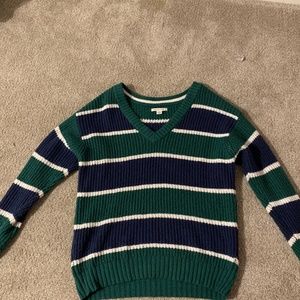 American Eagle Striped V-Neck Sweater